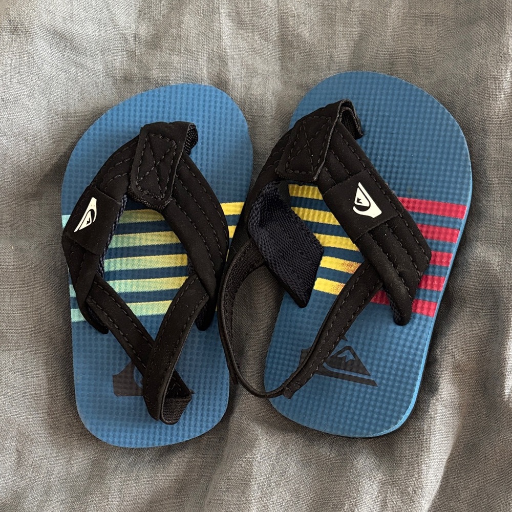 Quiksilver Kids' Striped Blue and Black Flip Flops